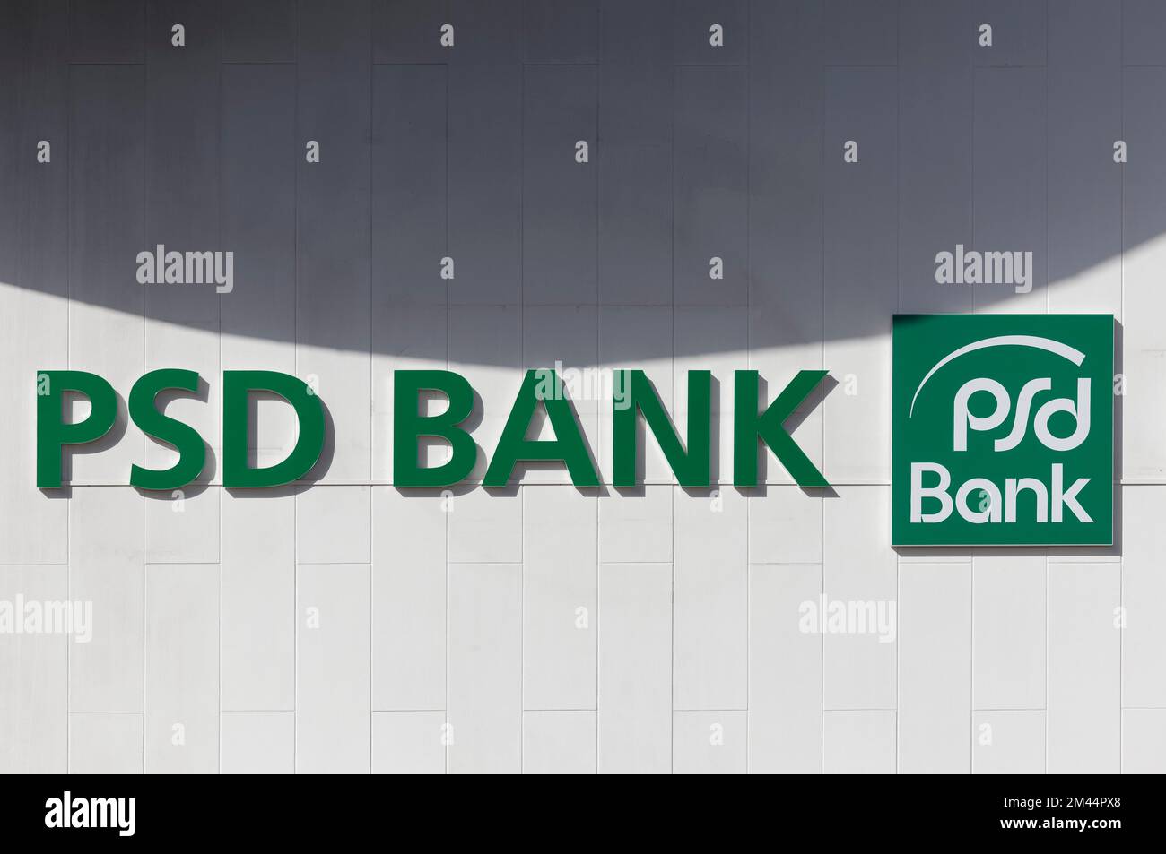 Logo PSD-Bank Rhein-Ruhr EG, Sponsor der multifunktionalen Hall Dome, Düsseldorf, Nordrhein-Westfalen, Deutschland Stockfoto