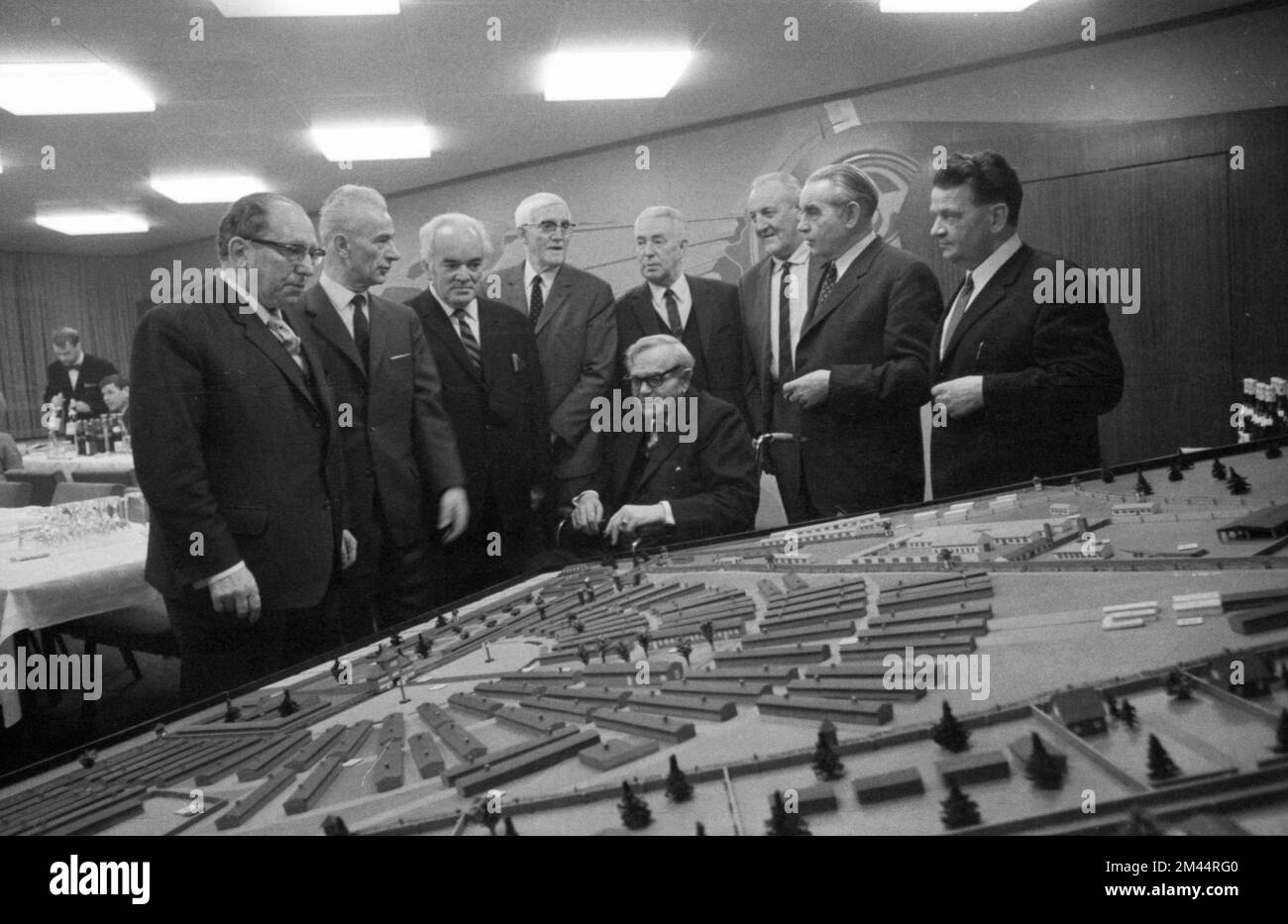 Ein Modell des Konzentrationslagers Sachsenhausen wurde der Öffentlichkeit 1970 vom Konzentrationslagerkomitee vorgestellt, d.h. von den Überlebenden der Nazis Stockfoto