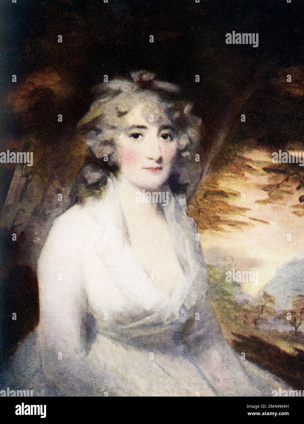 Frau Lauzun von Raeburn (1756-1823) in der Nationalgalerie. Nur einer von drei Raeburns in der Nationalgalerie ist ein adäquates Beispiel. Das ist das Bild, das reproduziert wurde. Es wurde 1795 gemalt und besitzt, obwohl technisch sehr typisch, mehr Charme als die meisten Porträts von Frauen, die er zu diesem vergleichsweise frühen Zeitpunkt hingerichtet hat." Sir Henry Raeburn (1756-1823) war ein schottischer Porträtmaler. Er diente als Porträtmaler für König George IV. In Schottland. Stockfoto