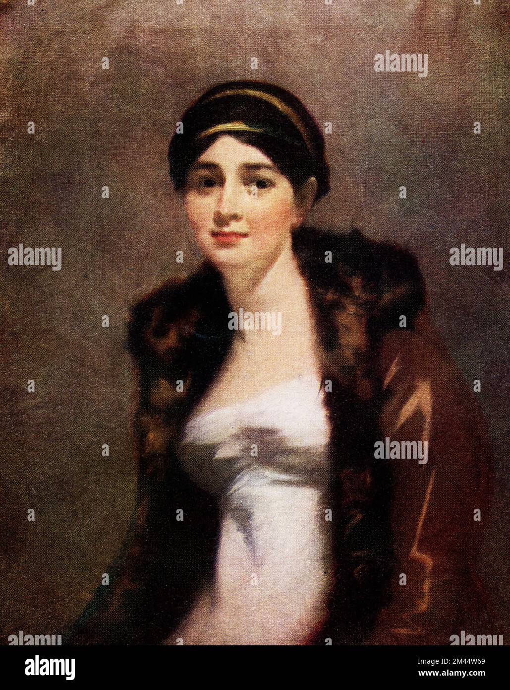 Die Bildunterschrift für dieses Bild, das um 1910 geschrieben wurde, lautet: "Miss Emily de Vismes - Lady Murray von Raeburn (1756-1823), ein bewundernswertes Beispiel für den reifen Stil der Künstler und eines seiner bezauberndsten Frauenporträts." Sir Henry Raeburn (1756-1823) war ein schottischer Porträtmaler. Er diente als Porträtmaler für König George IV. In Schottland. Stockfoto