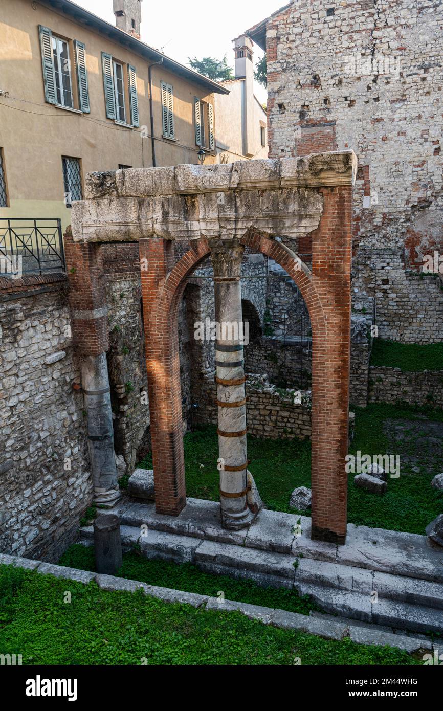 Alte römische Ruinen, Piazza del Foro, UNESCO-Weltkulturerbe Brescia, Italien Stockfoto