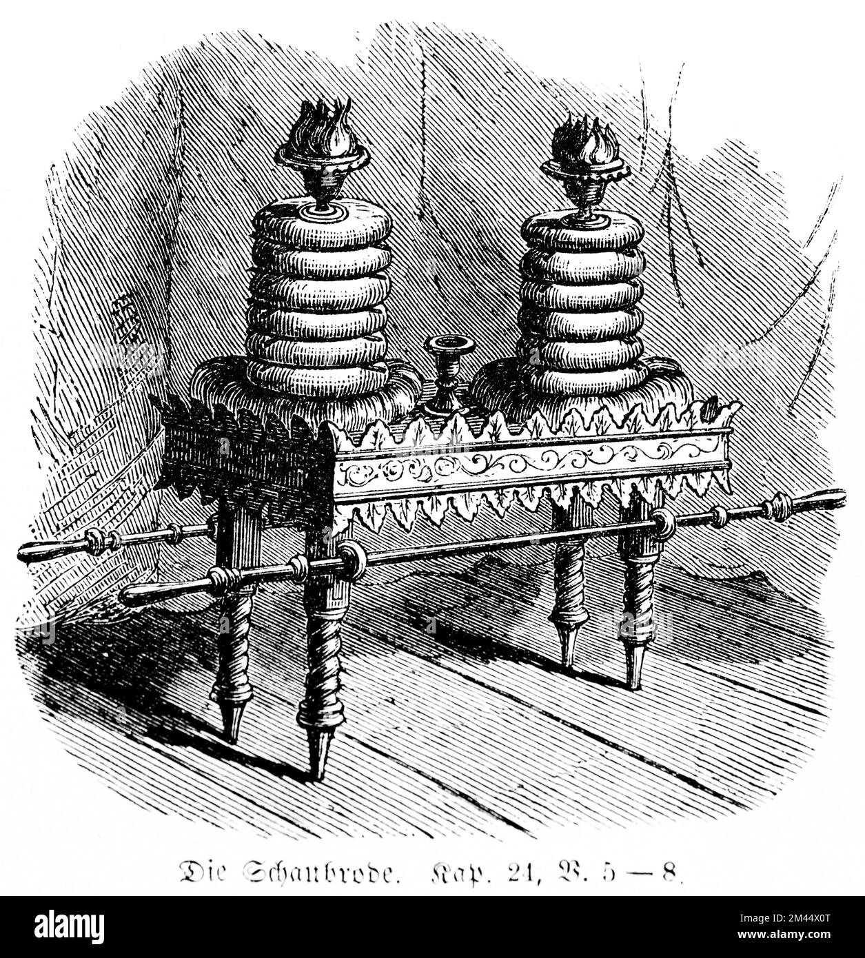 Das Schafbrot, Leviticus Kapitel 21 Vers 5-8, Bibel, Schafbrot, jüdisches Ritual, Objekt, Backwaren, Gott, Opfergabe, Bahre, Ornamente, Tempel Stockfoto