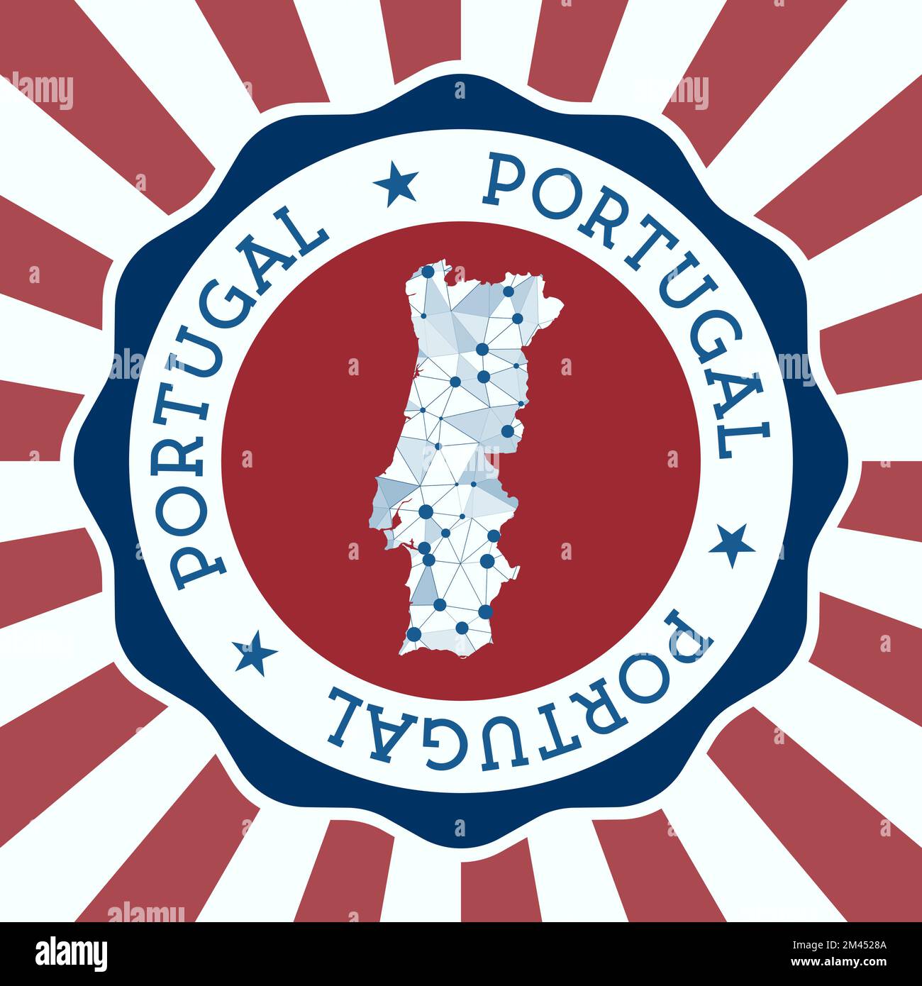 Portugiesisches Abzeichen. Rundes Logo des Landes mit dreieckiger Netzkarte und radialen Strahlen. EPS10-Vektor. Stock Vektor