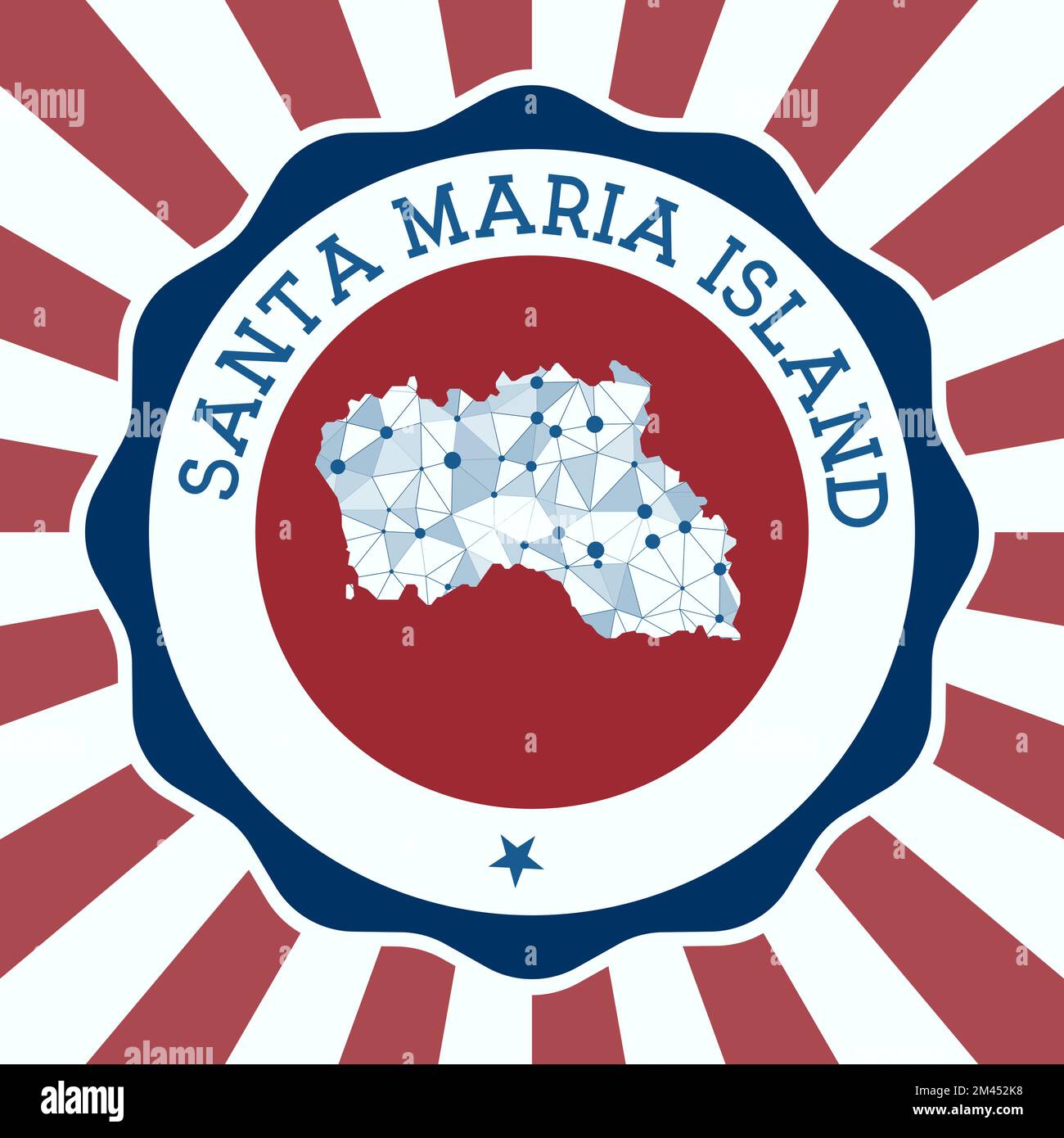 Santa Maria Island Abzeichen. Rundes Logo der Insel mit dreieckiger Netzkarte und radialen Strahlen. EPS10-Vektor. Stock Vektor