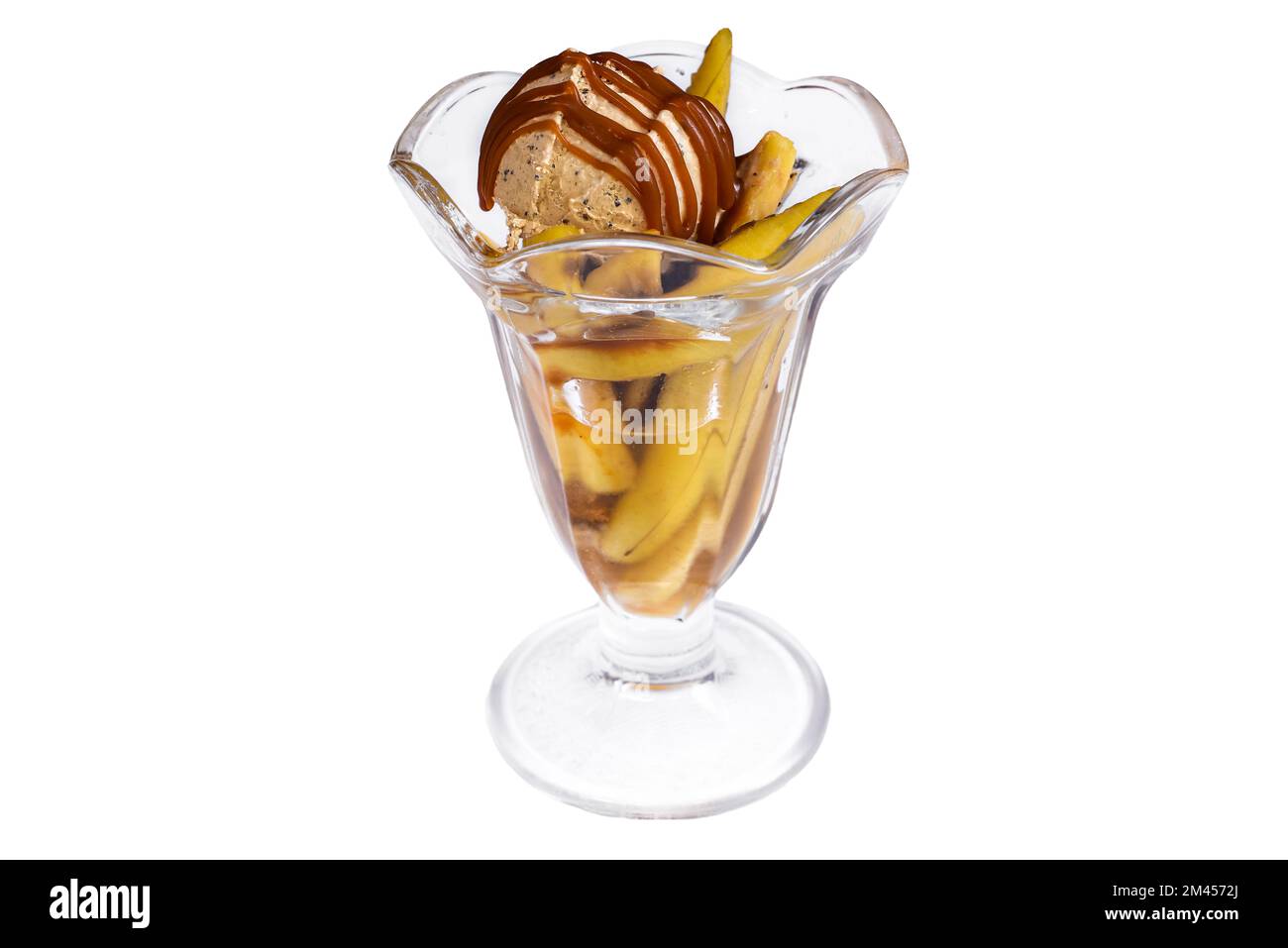 Santa fe karamellisierte Banane mit Kaffee und Whiskey isoliert auf weißem Hintergrund Stockfoto