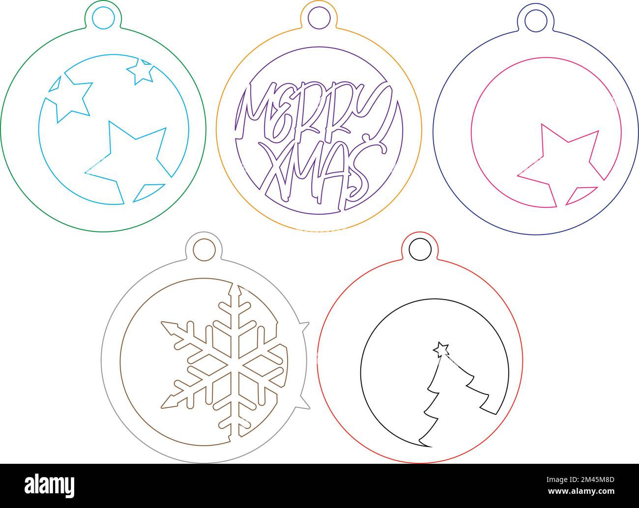 Digitale Vektorfeile für Laserschneider mit Weihnachtsbaumkugeln. Stock Vektor