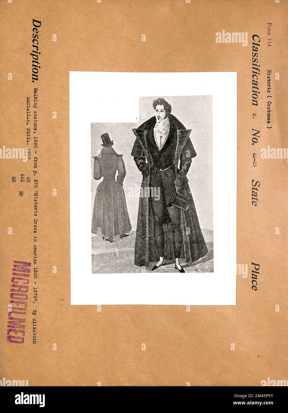 Wanderkostüm, 1830. Originaltitel: Walking Kostüm, 1830 - von S. 373 "Historic Dress in America 1800-1870". Von Elisabeth McClellen, Phila. 1910. Stockfoto