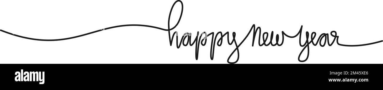 Fortlaufende einzeilige Zeichnung der Phrase FROHES NEUES JAHR, Strichgrafiken Vektordarstellung Stock Vektor