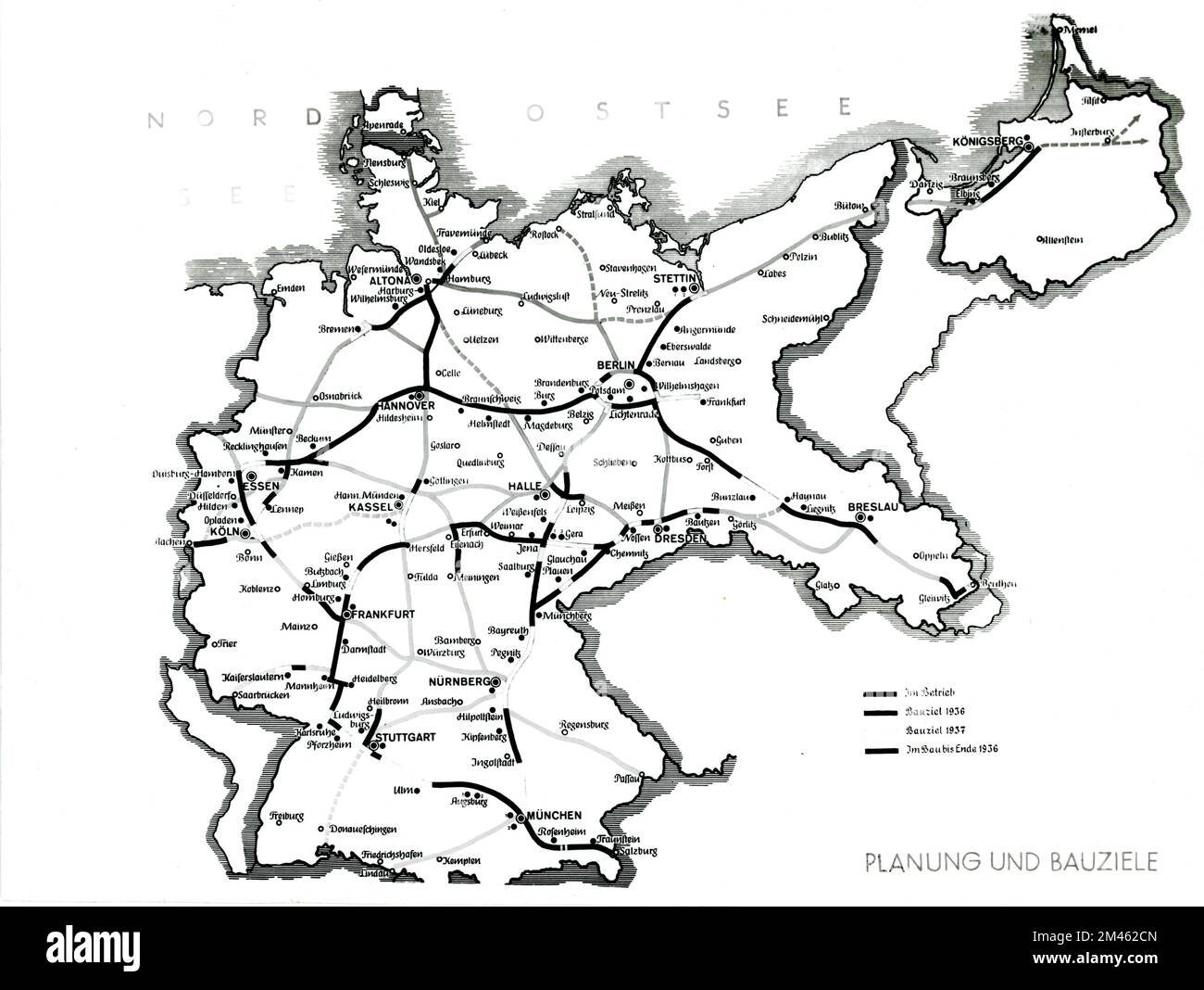 Karte des deutschen Autobahnplans. Land: Deutschland. Stockfoto