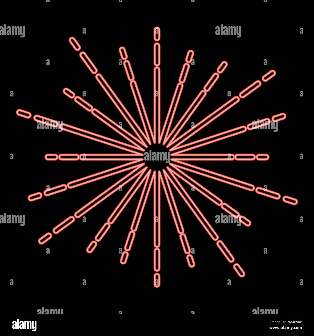 Neon Sunburst Feuerwerk Strahlen Radialstrahlen Strahllinien Glitzerglas Lichtreflexion konzentrische Strahllinien Rot Farbvektor Abbildung flach Stock Vektor