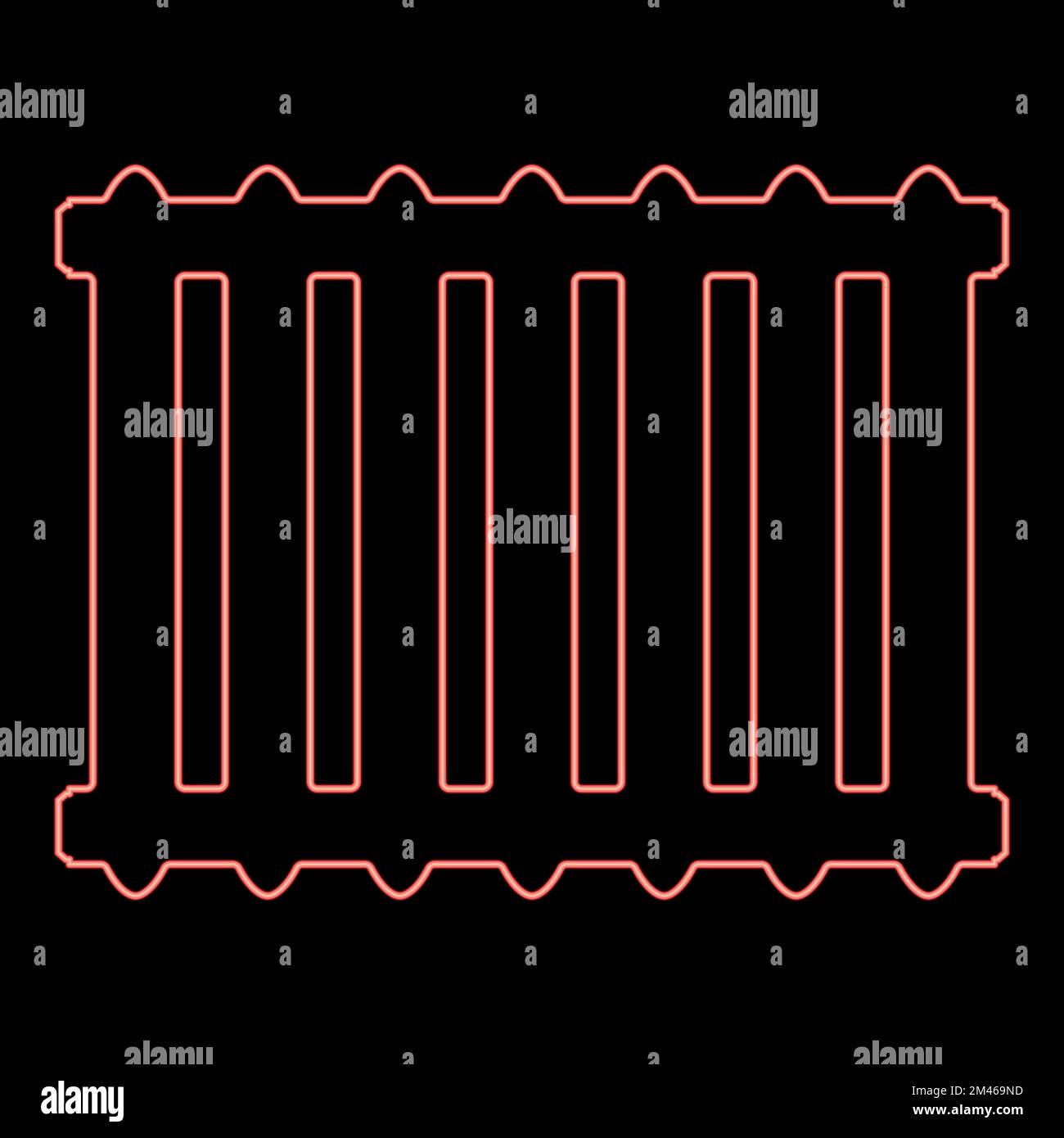 Gusseisen-Neon-Batterie Heizkörper rot Farbvektor Abbildung flaches Licht Stock Vektor
