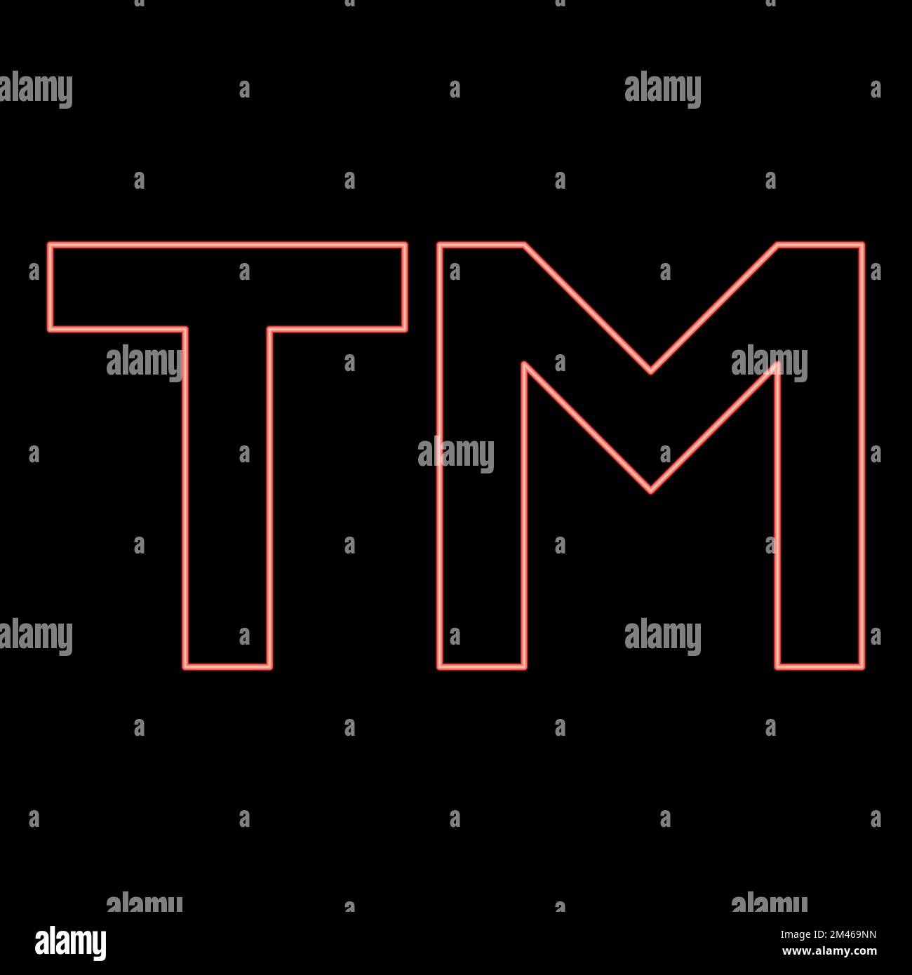 Neon TM Buchstabe Markenzeichen Rot Farbvektor Abbildung flaches Licht Stock Vektor
