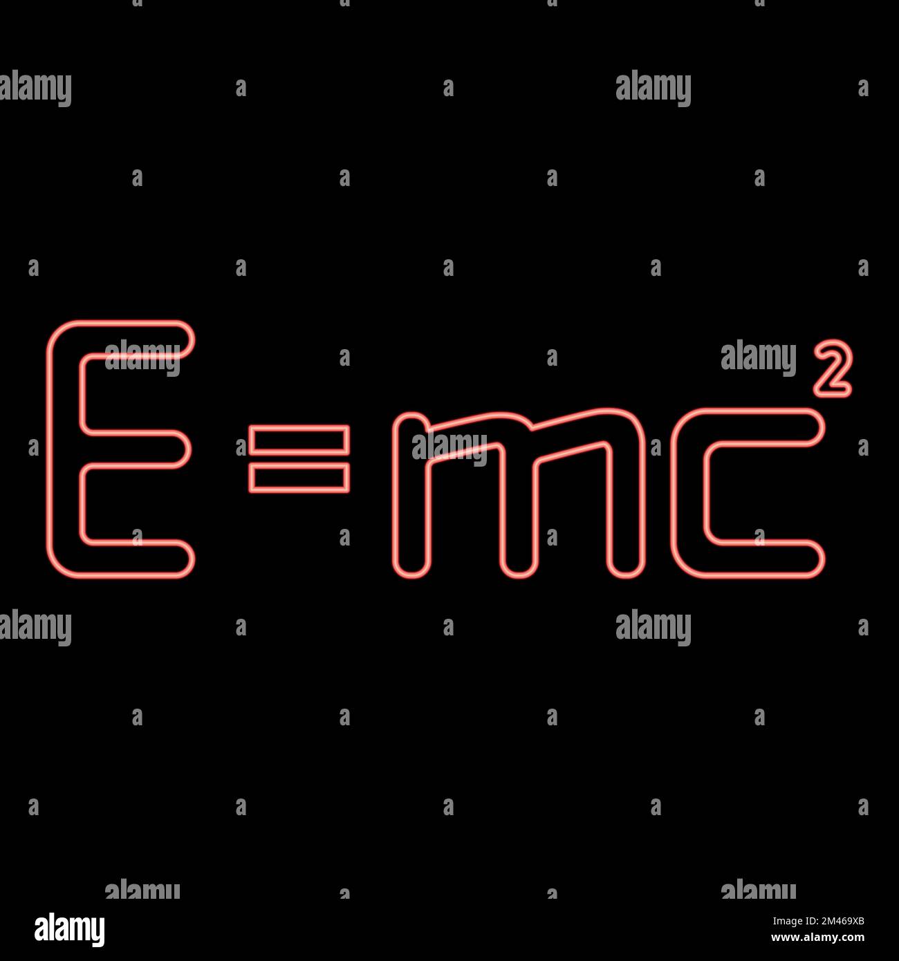 Neon e=mc² Energieformel physikalisches Gesetz E=mc² Zeichen e gleich mc 2 Bildungskonzept Relativitätstheorie rote Vektordarstellung flacher Bildstil Stock Vektor