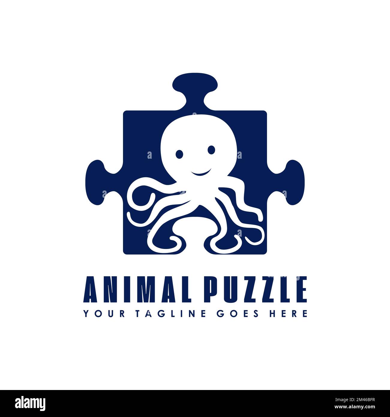 puzzle-Form mit Oktopus-Bildsymbol Logo-Design abstraktes Konzept Vektormaterial. Kann als Symbol für Spielzeug oder Tier verwendet werden Stock Vektor
