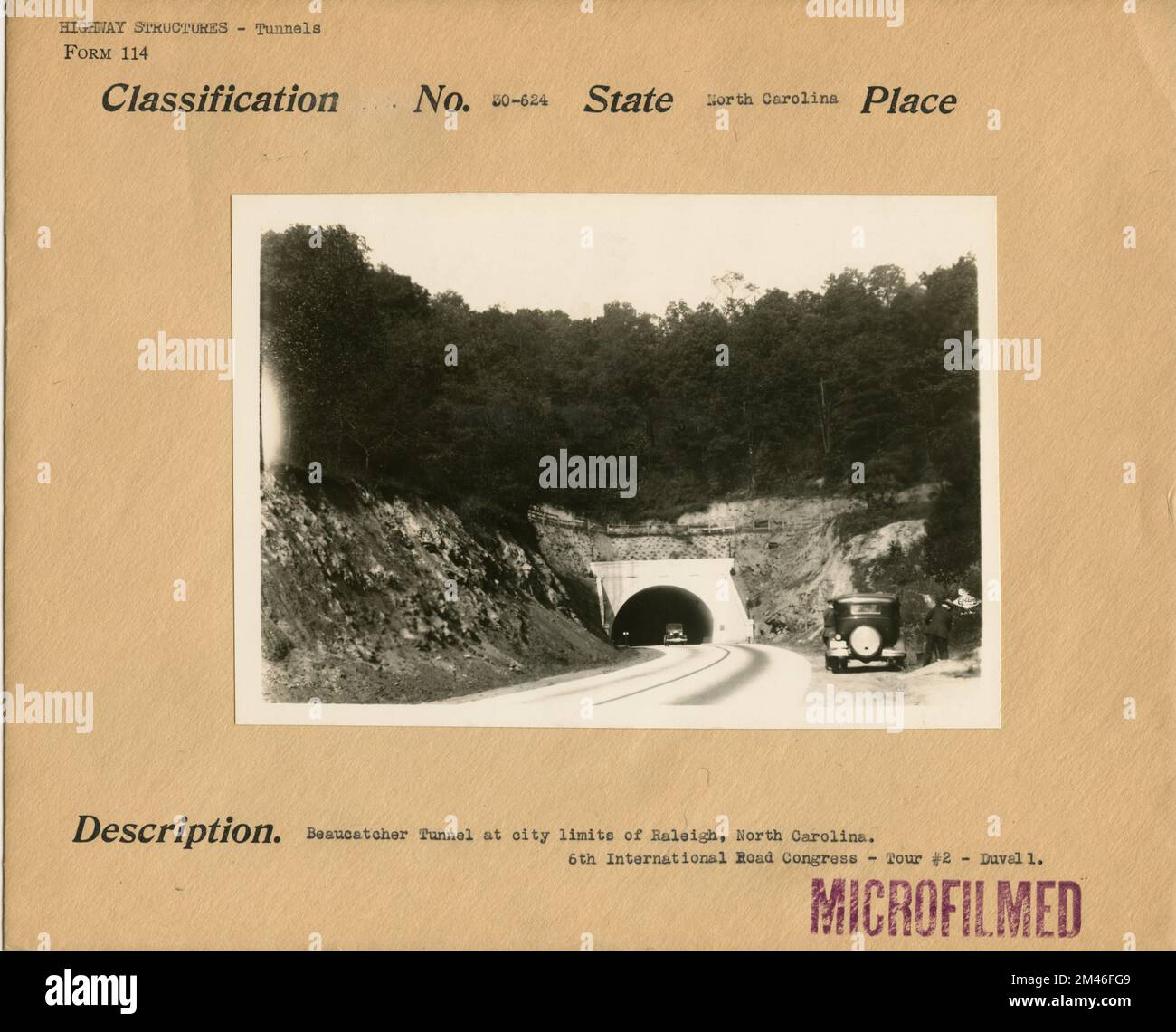 Der Beaucatcher-Tunnel. Originalüberschrift: Beaucatcher Tunnel am Stadtrand von Raleigh, North Carolina. 6. International Road Congress - Tour #2 - Duvall. Bundesstaat: North Carolina. Stockfoto