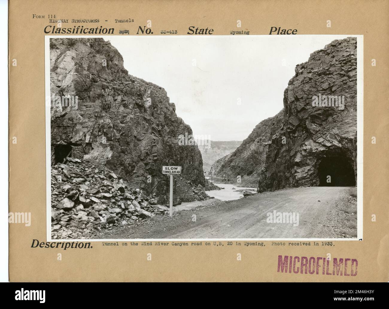 Tunnel auf der Wind River Canyon Road auf der U.S. 20 in Wyoming. Bundesstaat Wyoming. Stockfoto