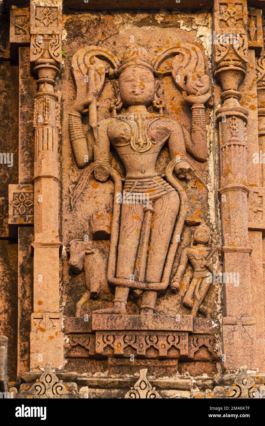 Skulptur der hinduistischen Göttin auf Ranmal Choki, Idar Fort, Sabarkantha, Gujarat, Indien. Stockfoto