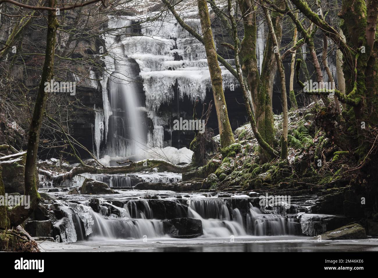 Summerhill Force im Winter, Bowlees, Teesdale, County Durham, Großbritannien Stockfoto