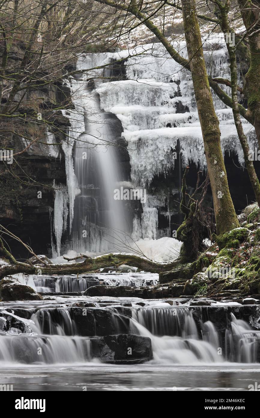 Summerhill Force im Winter, Bowlees, Teesdale, County Durham, Großbritannien Stockfoto