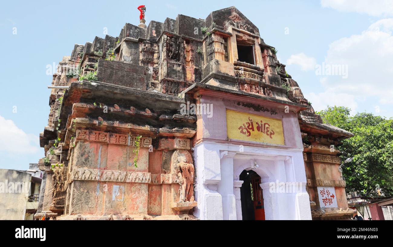 Blick auf den Sonnentempel, in der Nähe des Somnath-Tempels, Somnath, Gujarat, Indien. Stockfoto