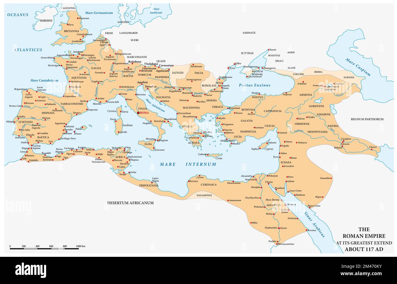 Das Römische Reich hat seine maximale Expansion im Jahre 117 n. Chr. erreicht Stockfoto