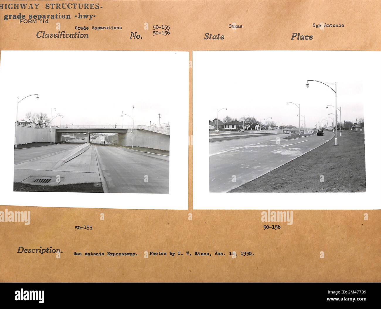 San Antonio Expressway. Originalüberschrift: San Antonio Expressway. Fotos von T. W. Kines, 14. Januar 1950. Bundesstaat Texas. Ort: San Antonio. Stockfoto