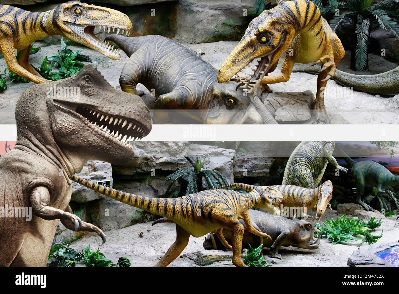 Realistische Rekonstruktion einiger Dinosaurierarten Stockfoto