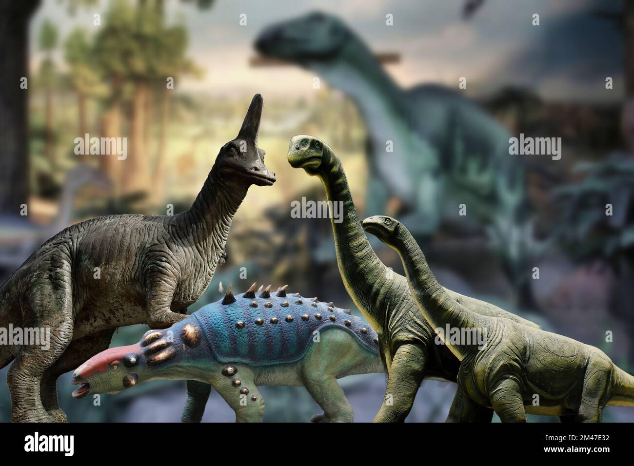 Realistische Rekonstruktion einiger Dinosaurierarten Stockfoto