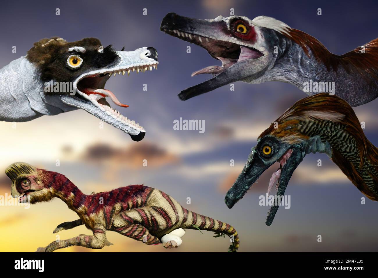 Realistische Rekonstruktion einiger Dinosaurierarten Stockfoto