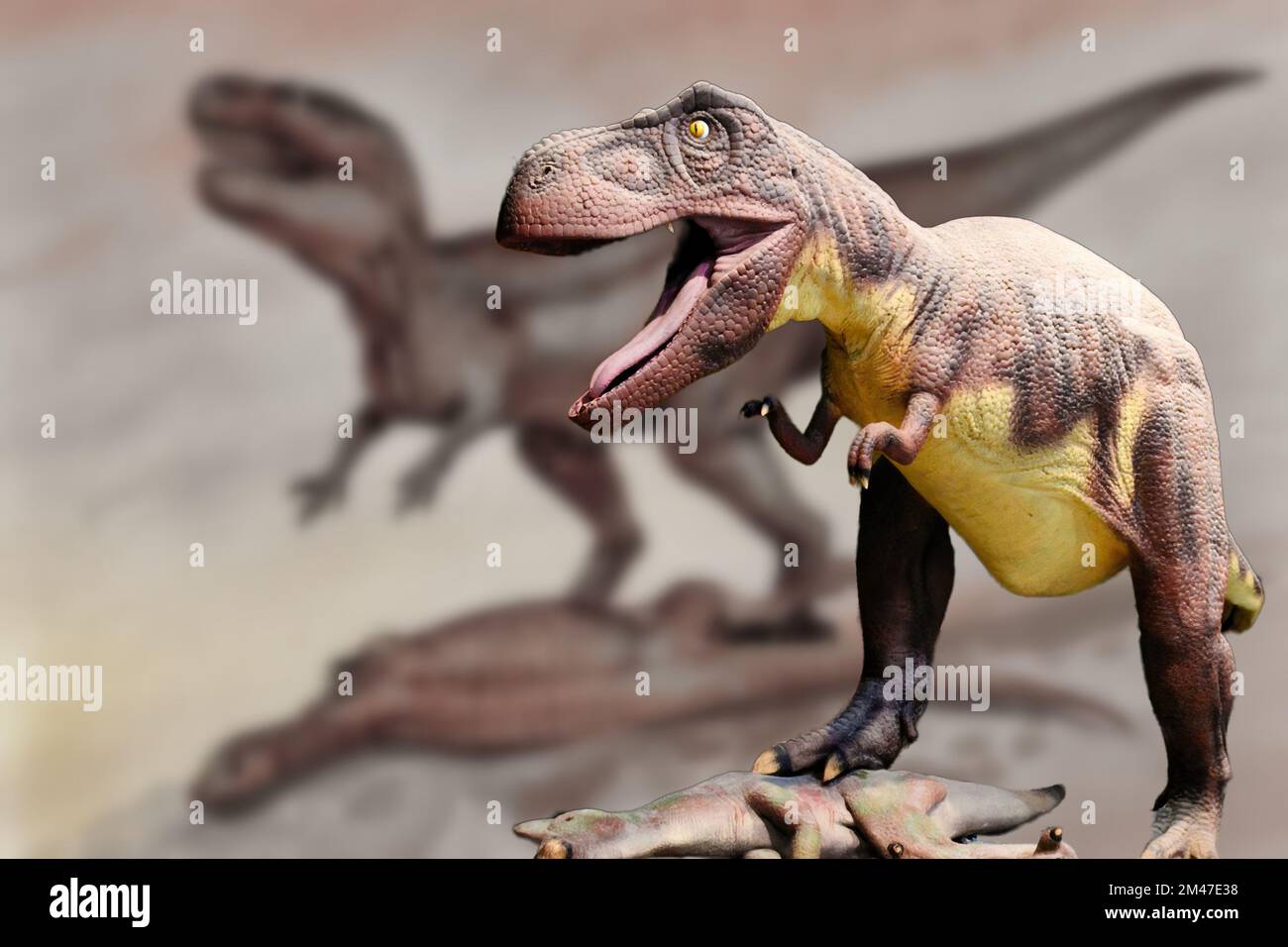 Realistische Rekonstruktion einiger Dinosaurierarten Stockfoto