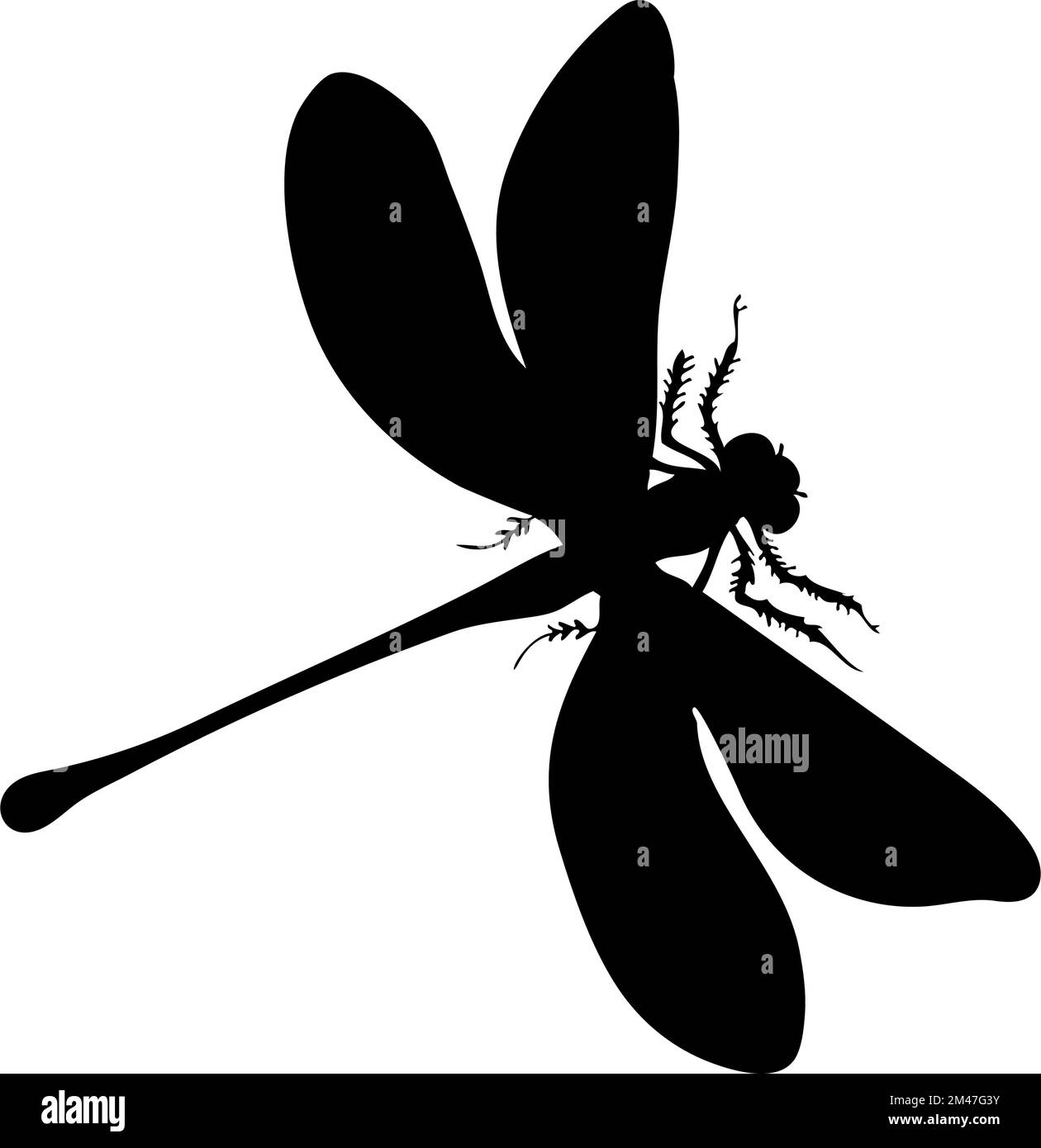Silhouette der Libelle. Libelle Nahaufnahme detailliert. Vektor-Libelle-Symbol auf weißem Hintergrund. Stock Vektor