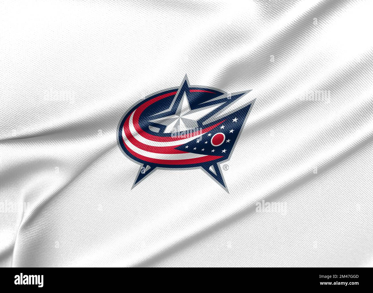 Columbus Blue Jackets Flagge. National Hockey League – Columbus Blue Jacken mit Stoffflagge. Eriwan, Armenien - 2022. dezember 19 Stockfoto