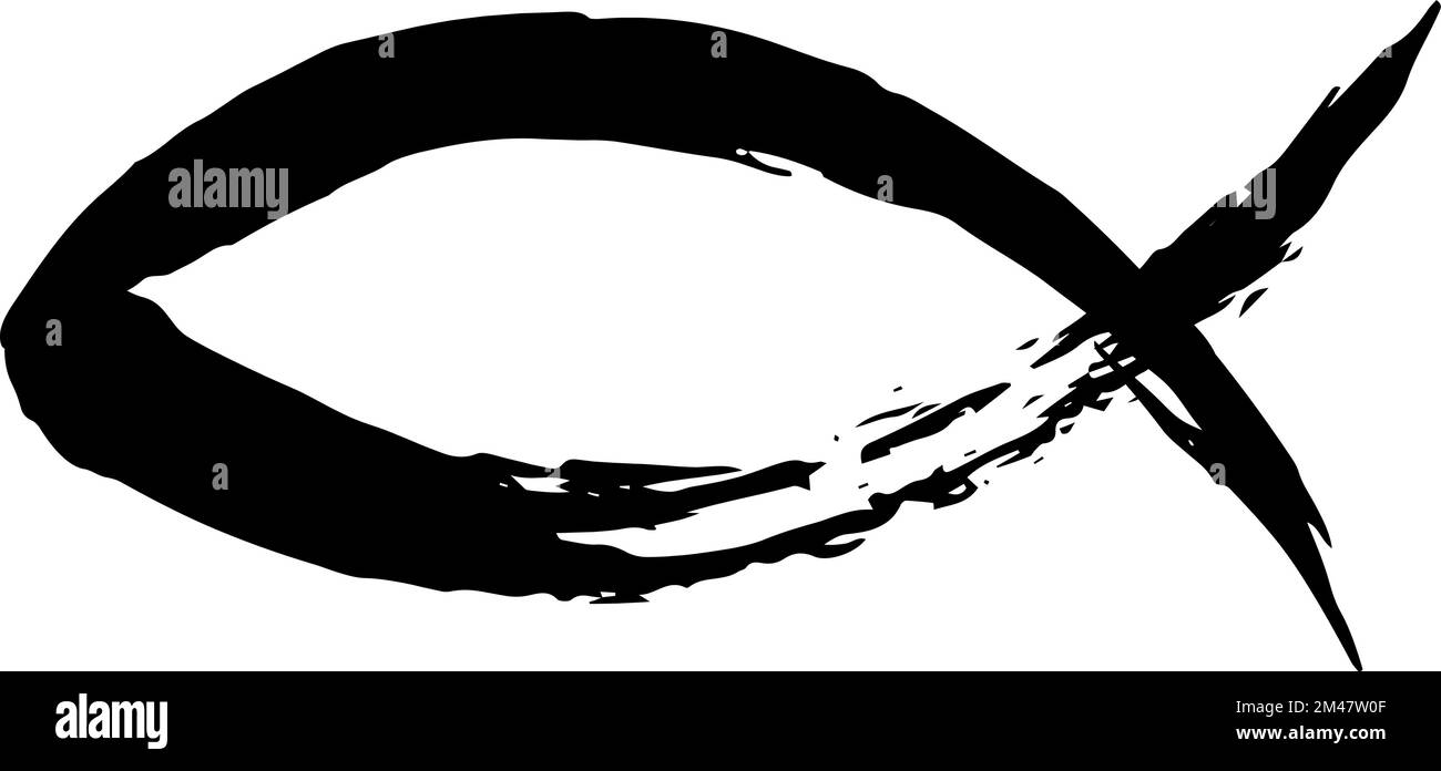 Fischsymbol handbemalt mit Tintenbürste Stock Vektor