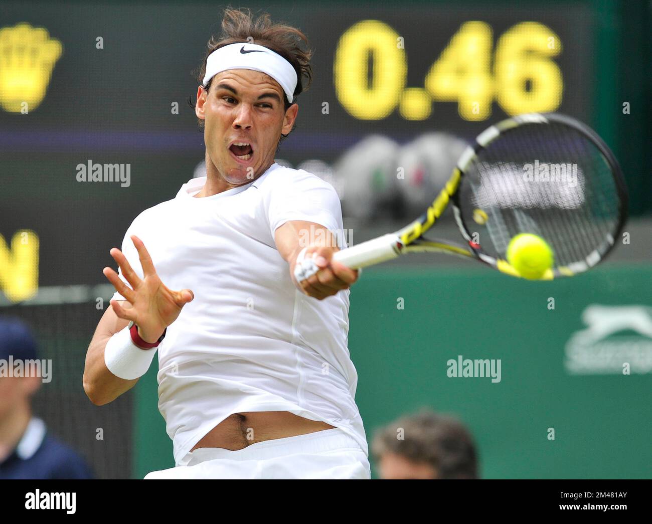 Rafael Nadal, Wimbledon Tennis Championships 2014, Wimbledon, London. Herren Singles, Martin Klizan, (SVK) gegen Rafael Nadal, Centre Court. Stockfoto