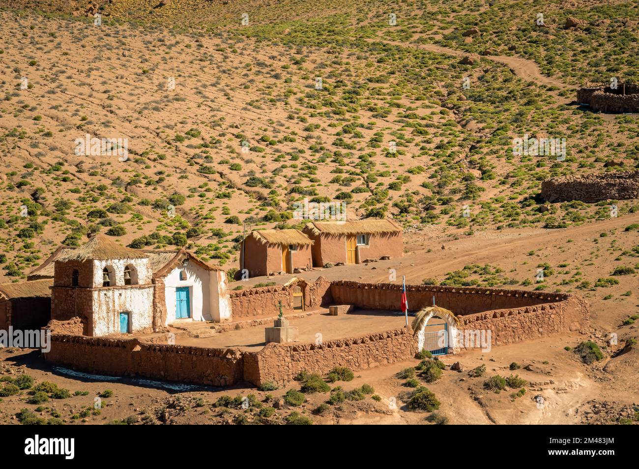 Die Kirche des Dorfes Machuca, San Pedro de Atacama, Atacama Wüste, Chile Stockfoto