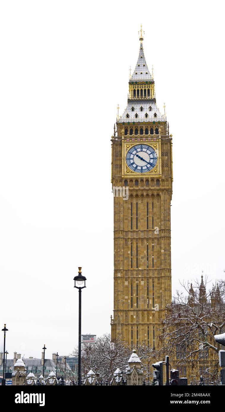 Big Ben im Winter große Glocke der Großen Uhr von Westminster in London, Großbritannien, Europa Stockfoto