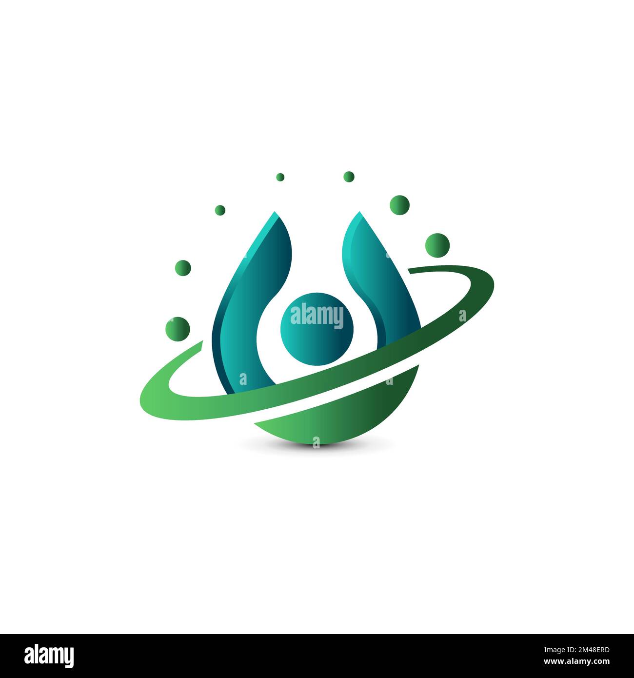 Logo für natürliches Wasser, Wasser und Blatt, kombiniertes Logo mit 3D Farben in Blau und Grün. Stock Vektor
