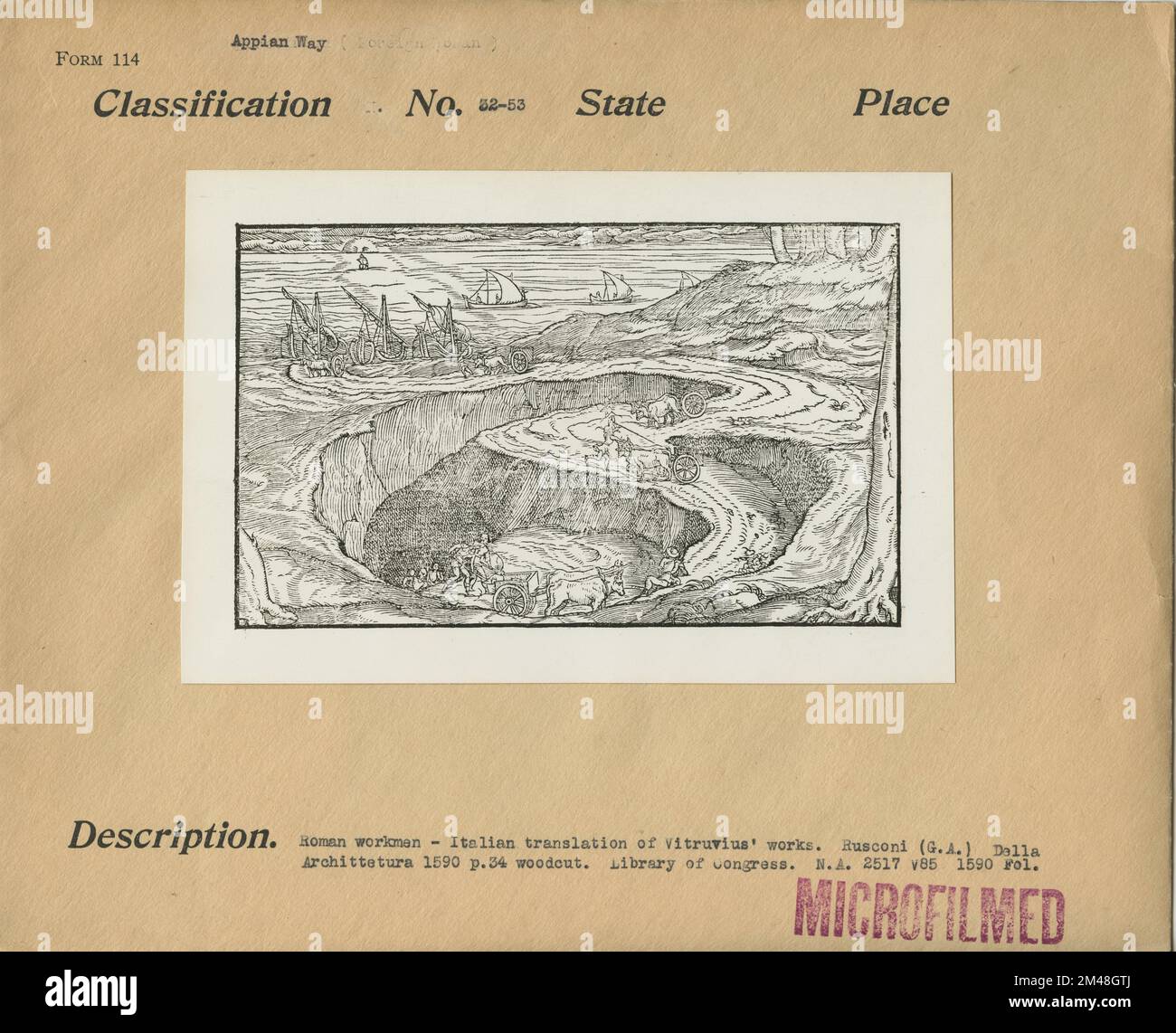 Römische Arbeiter. Originaltitel: Römische Arbeiter. Italienische Übersetzung von Vitruvius' Werken. Rusconi (G.A.) della Archittetura. Stockfoto