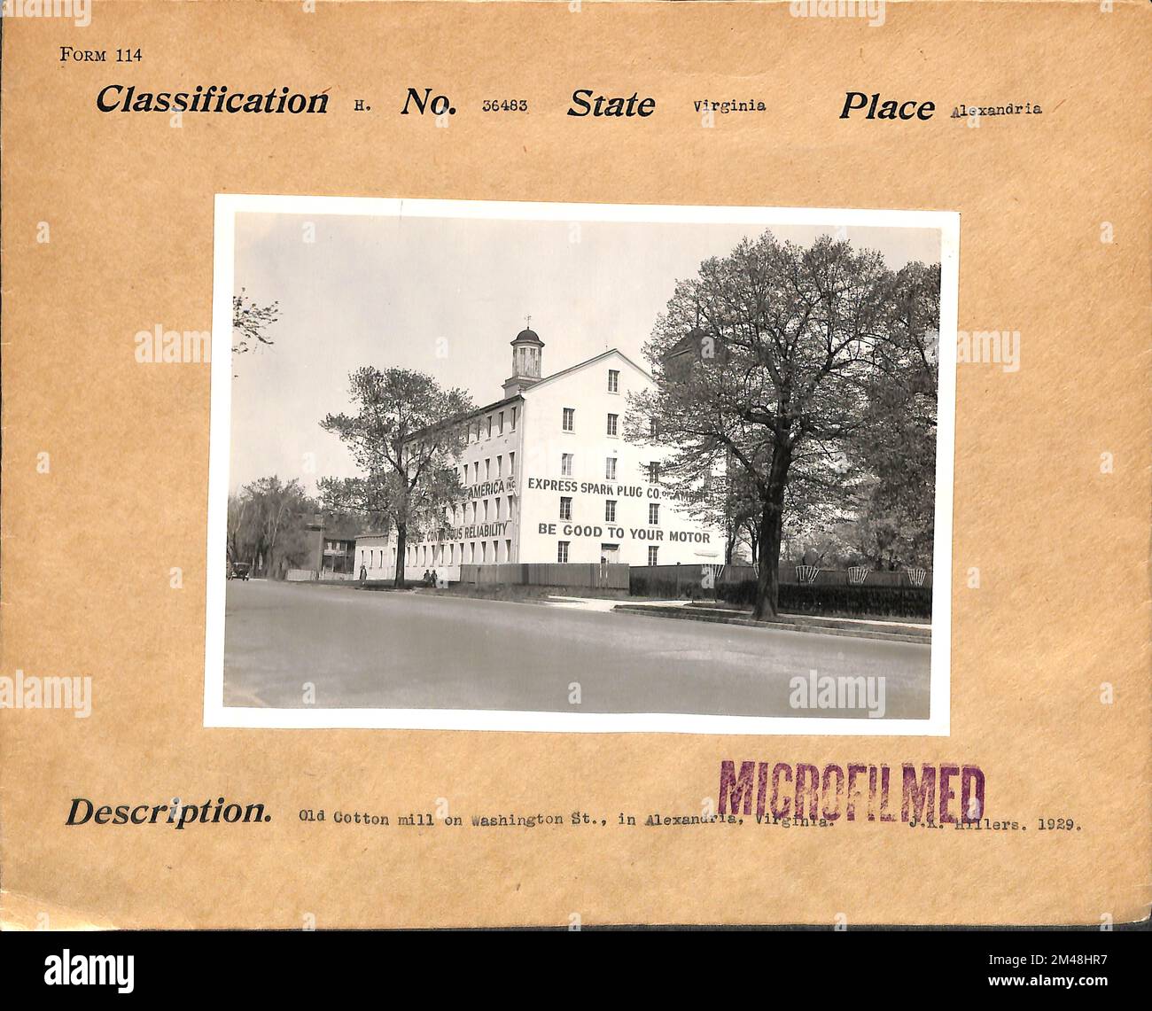 Old Cotton Mill auf der Washington Street in Alexandria, Virginia. Originalunterschrift: Old Cotton Mill auf der Washington St. in Alexandria, Virginia. J. K. Hillers 1929. Staat: Virginia Ort: Alexandria. Stockfoto