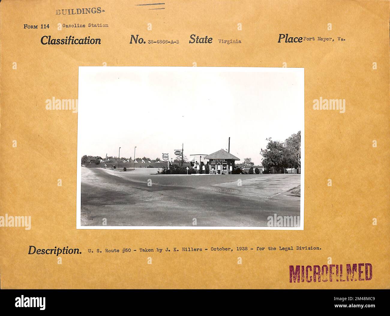 USA Route 50. Originaltitel: Aufgenommen von J. K. Hillers - Oktober 1938 - für die Rechtsabteilung. Bundesstaat Virginia. Ort: Fort Meyer. Stockfoto