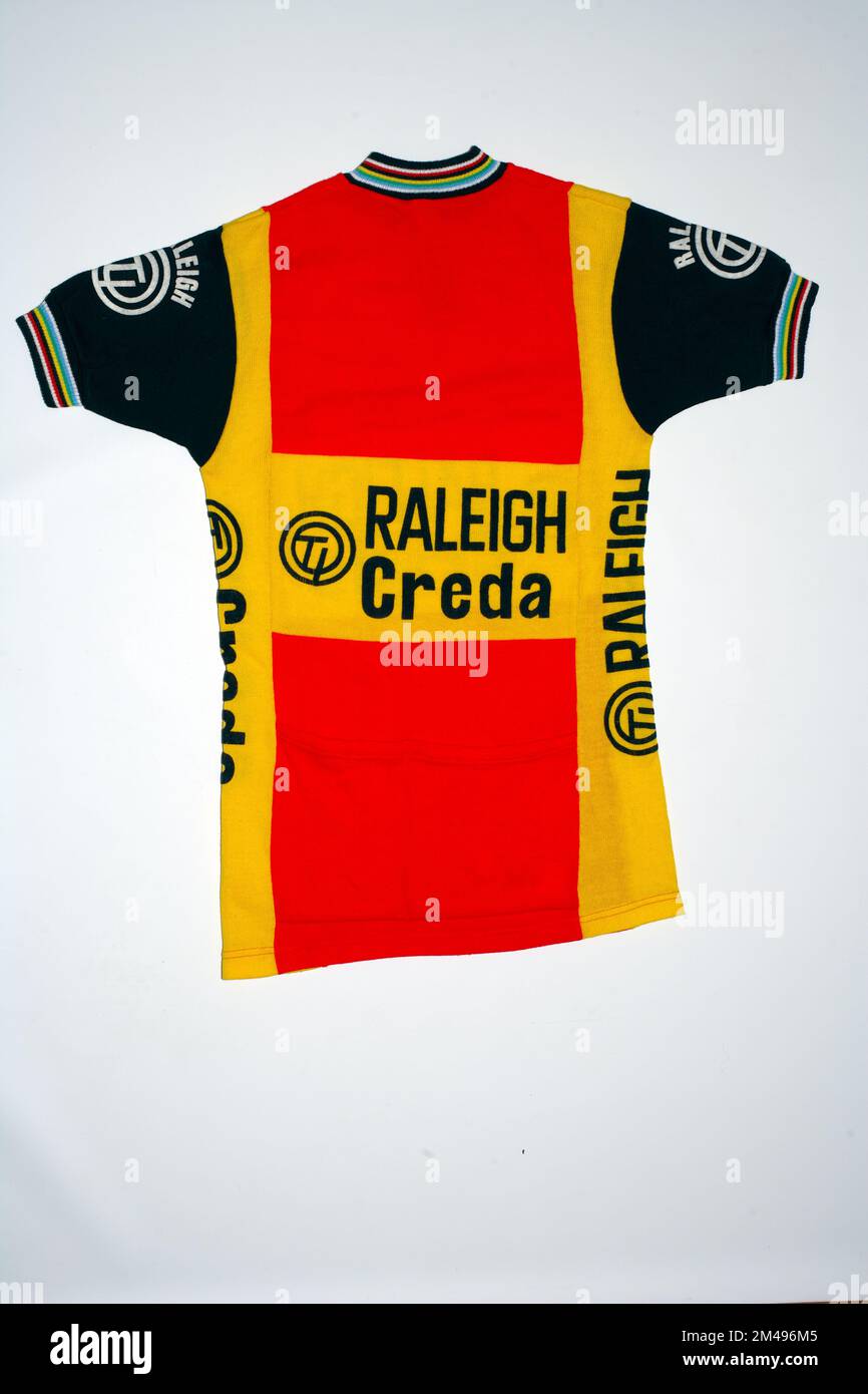 Raleigh Creda 70 Jahre Retro-Fahrrad-Trikot Stockfoto