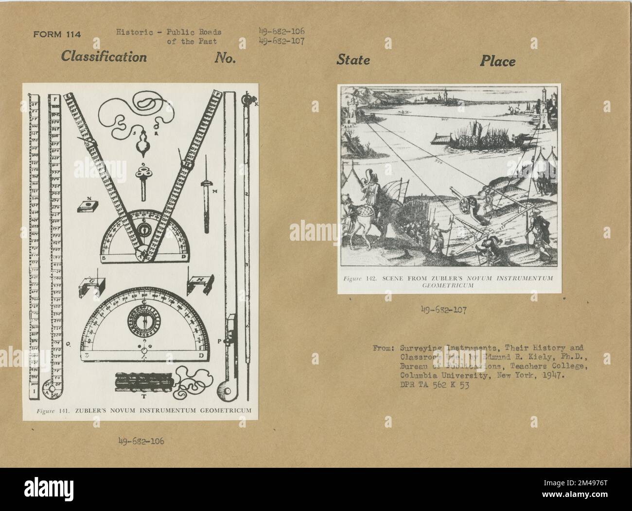 Novum Instrumentum Geometricum Zubler. Originaltitel: Von: Survey Instruments, Your History and Classroom Use, von Edmund R. Kiely, Bureau of Publications, Teachers College, Columbia University, New York, 1947. Stockfoto