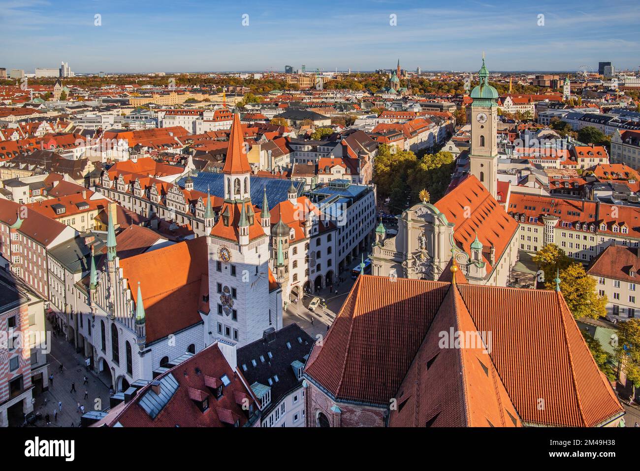 Blick auf die Altstadt mit Altstadthaus und Heiliger Geist, München, Oberbayern, Bayern, Deutschland Stockfoto