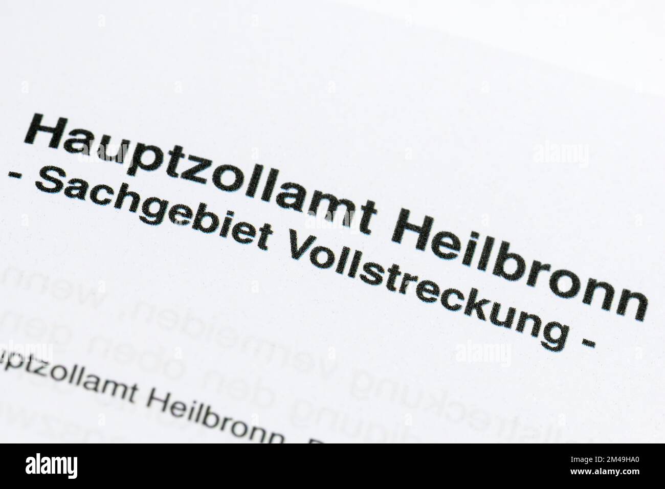 Heilbronn Hauptzollamt, Enforcement Division, Enforcement Notice, Notice, Enforcement Notice Stockfoto