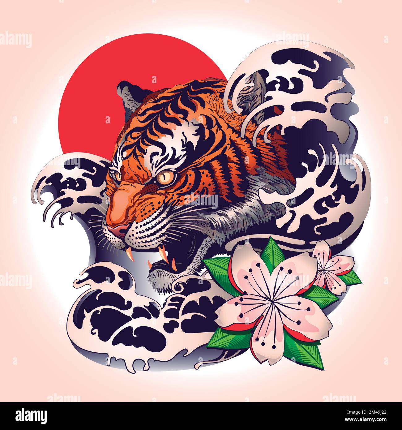 Tiger-Tattoo-Design mit japanischem Dekorationsstil. Vektordarstellung Stock Vektor