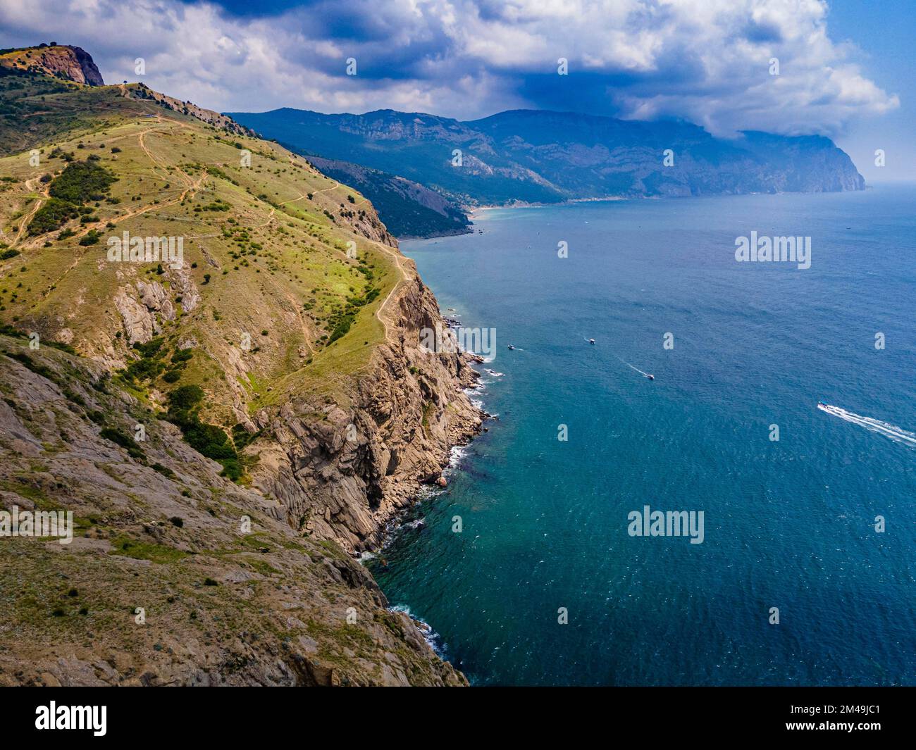 Luftlinie der Küste um Balaklava, Krim, Russland Stockfoto