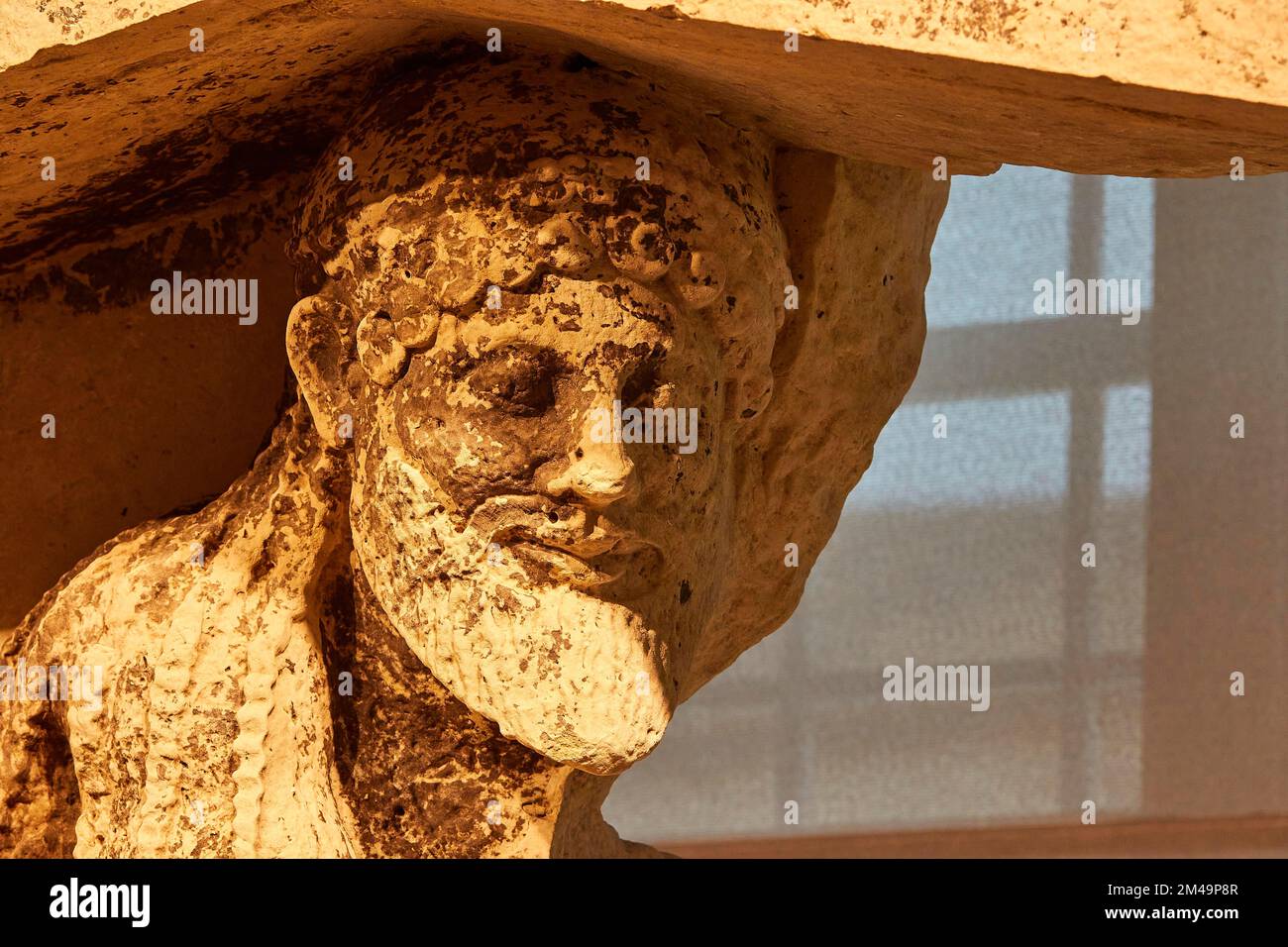 Steinsockel, weingott Dionysus, Detail, Archäologisches Museum, Korfu Stadt, Korfu, Ionische Inseln, Griechenland Stockfoto