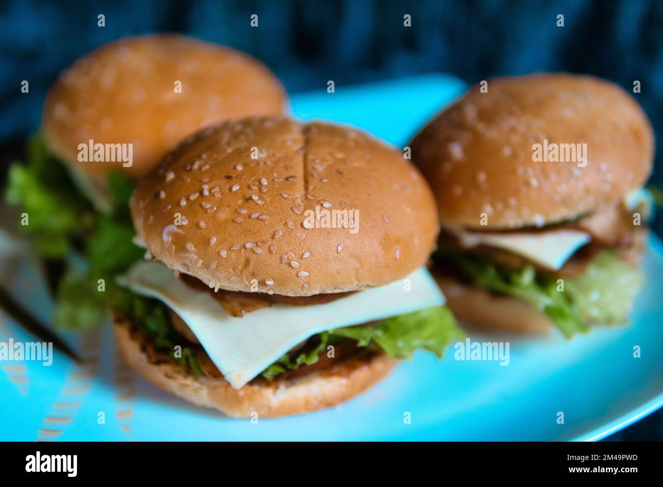Aus nächster Nähe können Sie köstliche hausgemachte Burger genießen Stockfoto