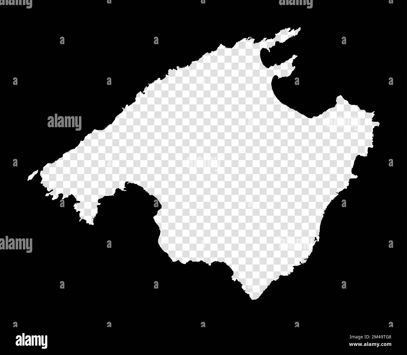 Schablonenkarte von Mallorca. Einfache und minimal transparente Karte von Mallorca. Schwarzes Rechteck mit Schnittform der Insel. Kühle Vektordarstellung. Stock Vektor