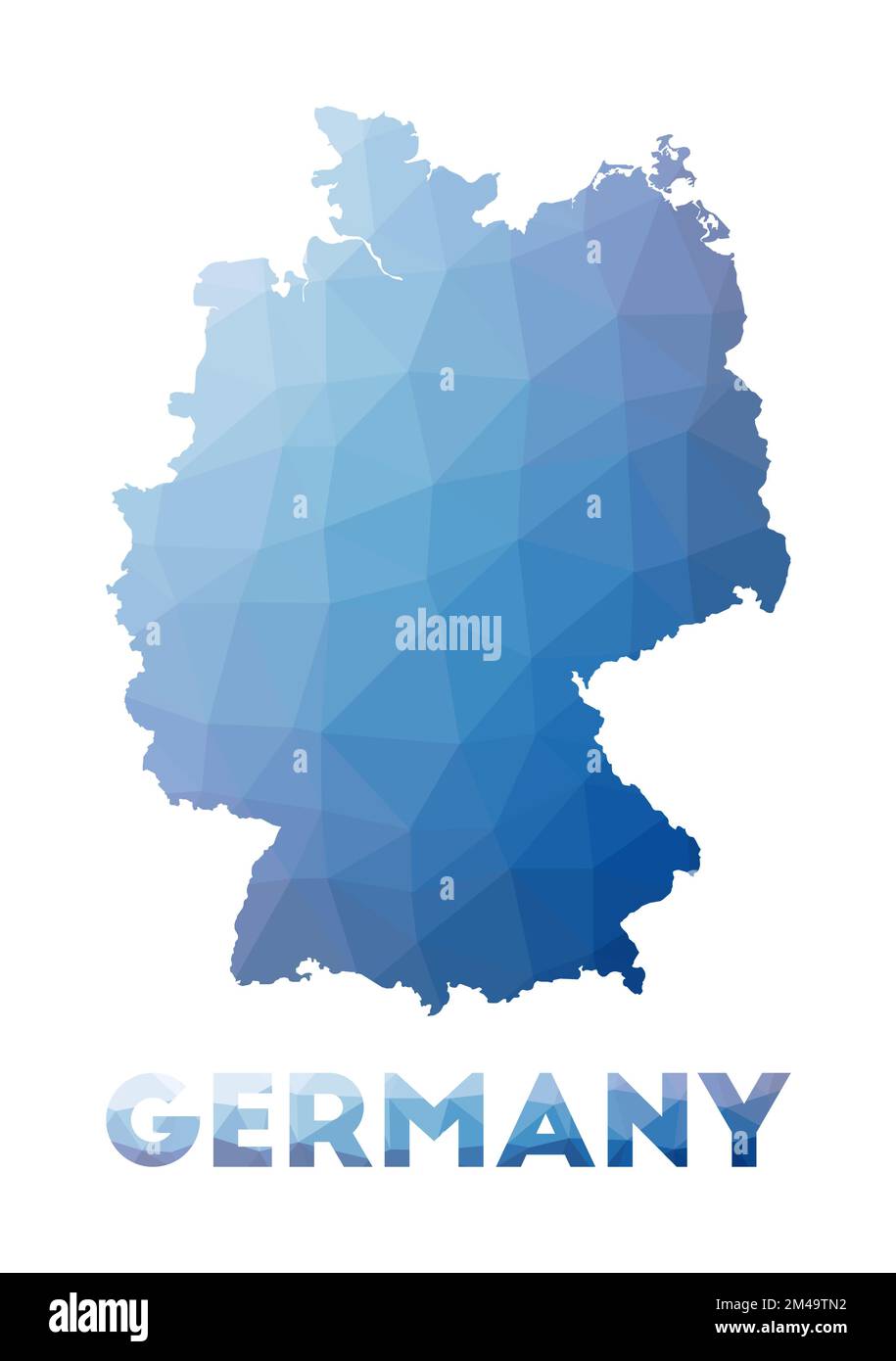 Niedrige Poly-Karte Deutschlands. Geometrische Darstellung des Landes. Polygonale Karte für Deutschland. Technologie, Internet, Netzwerkkonzept. Vektordarstellung. Stock Vektor
